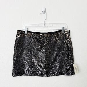 [Vintage] Forever 21 Black Gold Sequined Low Rise Mini Skirt Y2K 90s Sz Large L
